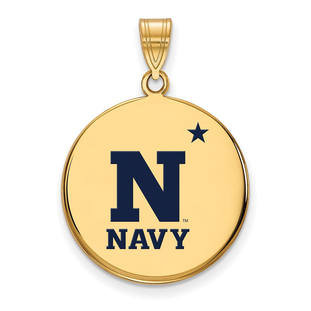 14k Gold Plated Silver U.S. Naval Academy Large Enamel Disc Pendant, Item P33638 by The Black Bow Jewelry Co.