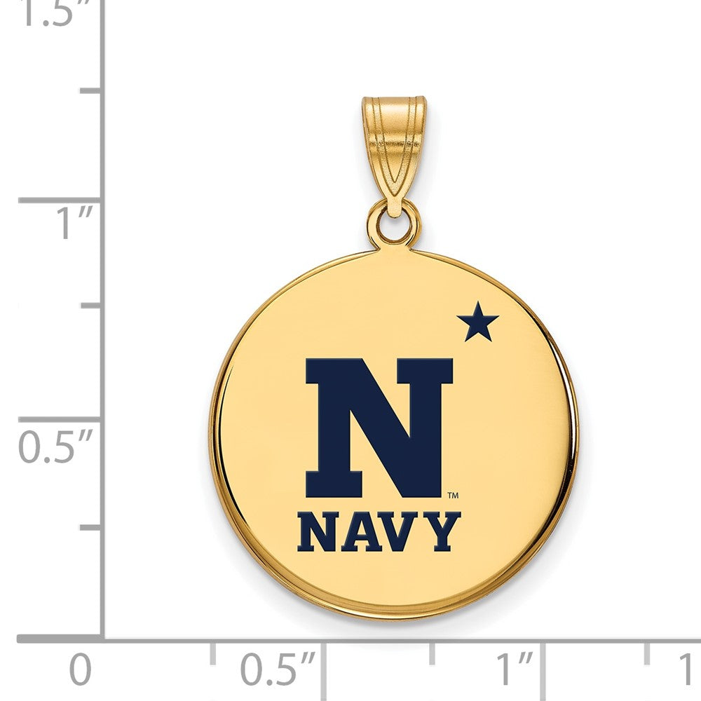 Alternate view of the 14k Gold Plated Silver U.S. Naval Academy Large Enamel Disc Pendant by The Black Bow Jewelry Co.