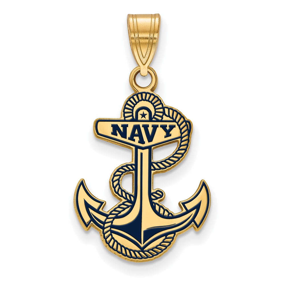 14k Gold Plated Sterling Silver U.S. Naval Academy LG Enamel Pendant, Item P33640 by The Black Bow Jewelry Co.