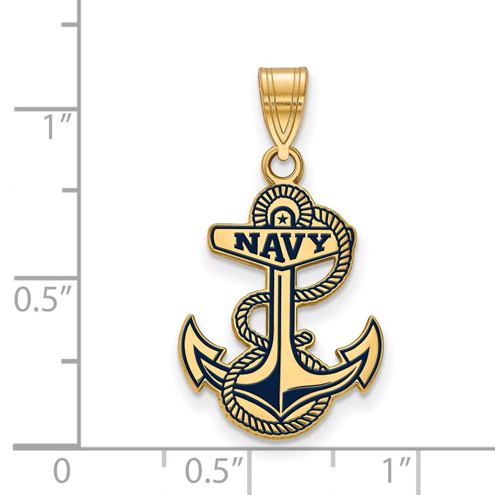 Alternate view of the 14k Gold Plated Sterling Silver U.S. Naval Academy LG Enamel Pendant by The Black Bow Jewelry Co.