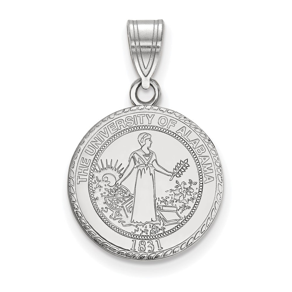 14K White Gold University of Alabama Medium Crest Pendant, Item P33645 by The Black Bow Jewelry Co.