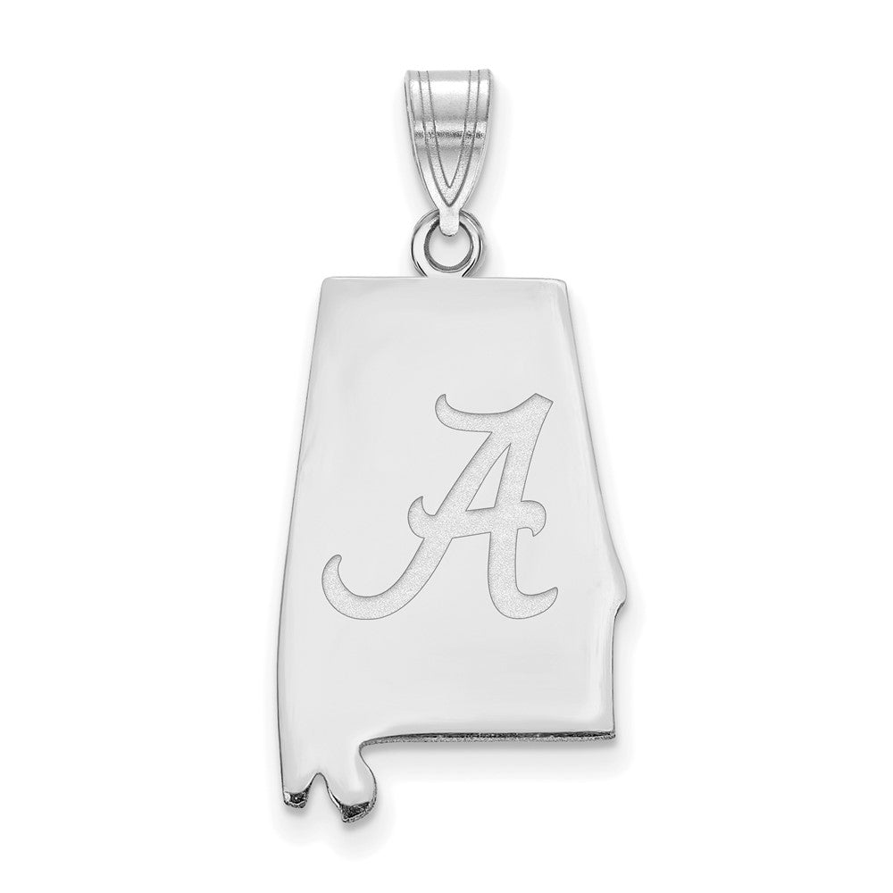 Sterling Silver Rhodium Plated University of Alabama State Pendant, Item P33649 by The Black Bow Jewelry Co.