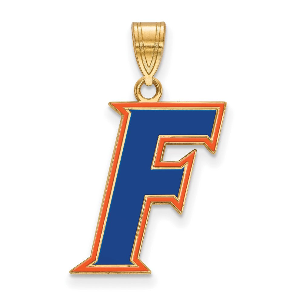 14K Gold Plated Sterling Silver U. of Florida Large Enamel 'F' Pendant, Item P33655 by The Black Bow Jewelry Co.