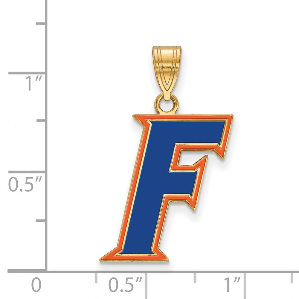 Alternate view of the 14K Gold Plated Sterling Silver U. of Florida Large Enamel 'F' Pendant by The Black Bow Jewelry Co.