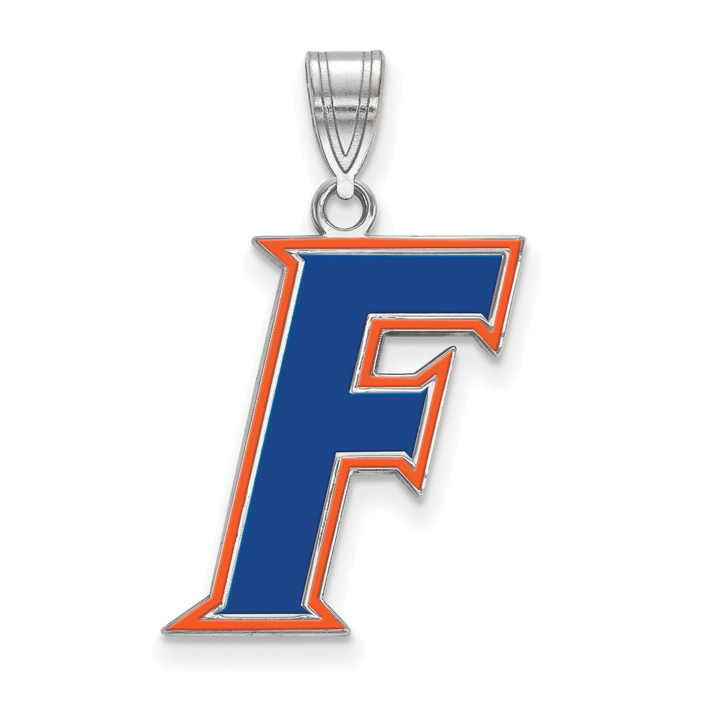 Sterling Silver Rhodium Plated U. of Florida Large Enamel 'F' Pendant, Item P33656 by The Black Bow Jewelry Co.