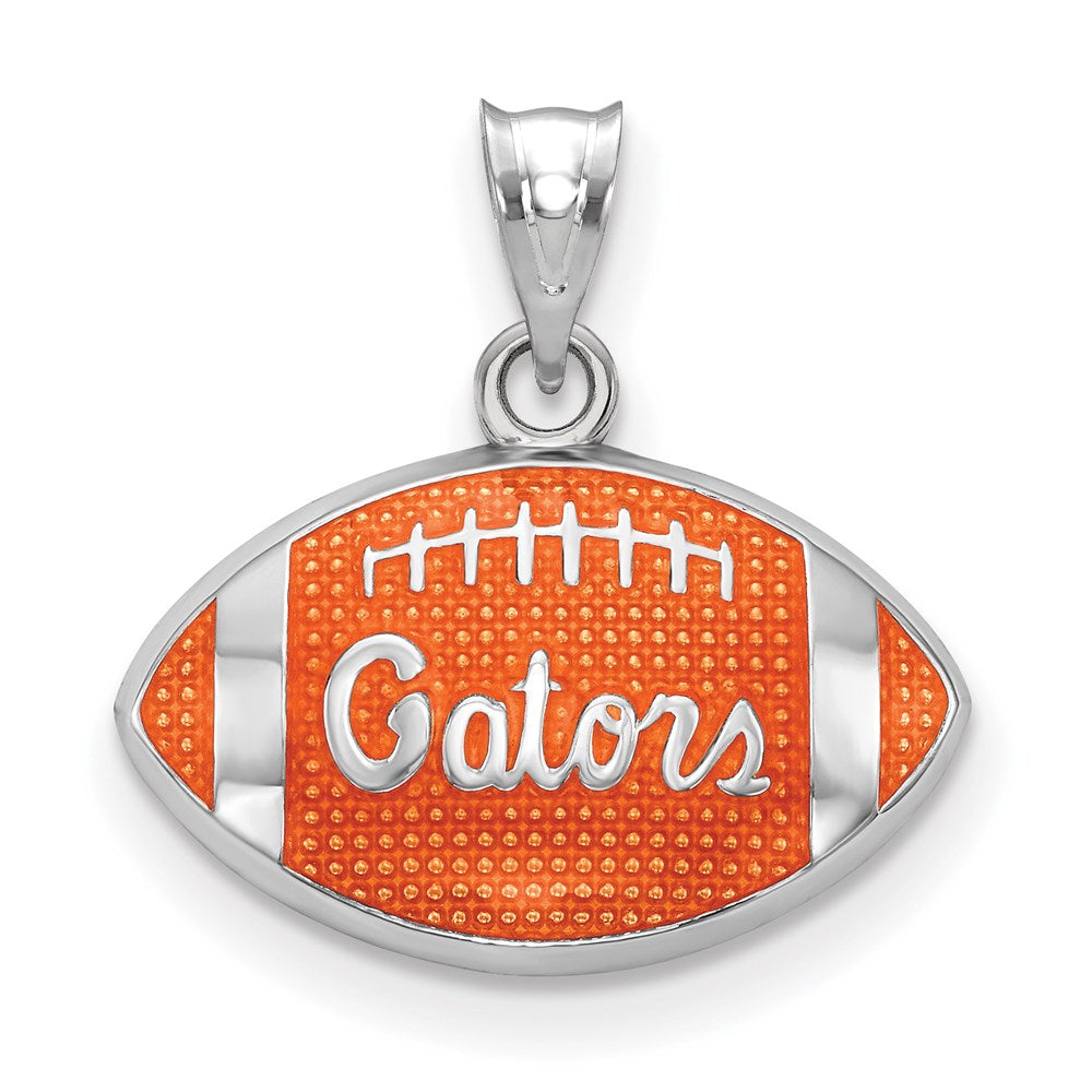 Sterling Silver Rhodium Plated U of Florida SM Enamel Football Pendant, Item P33661 by The Black Bow Jewelry Co.