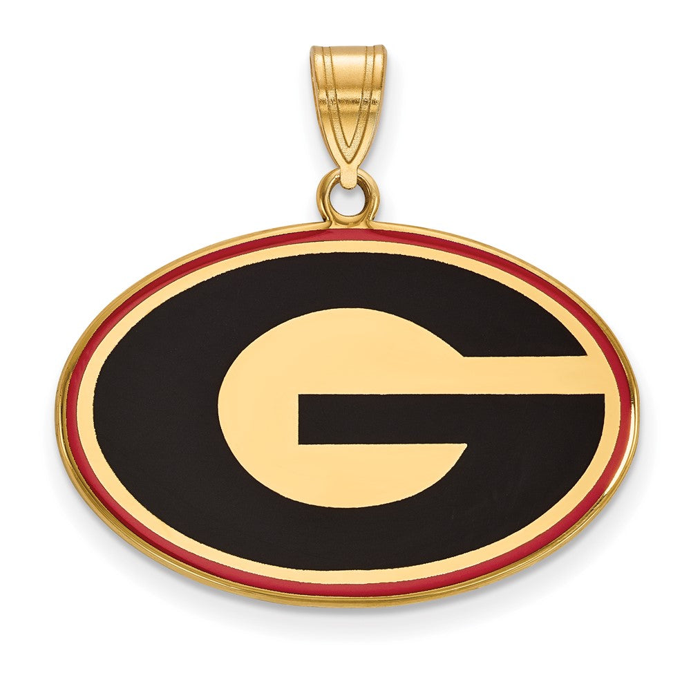 14K Gold Plated Sterling Silver U. of Georgia Large Enamel 'G' Pendant, Item P33662 by The Black Bow Jewelry Co.