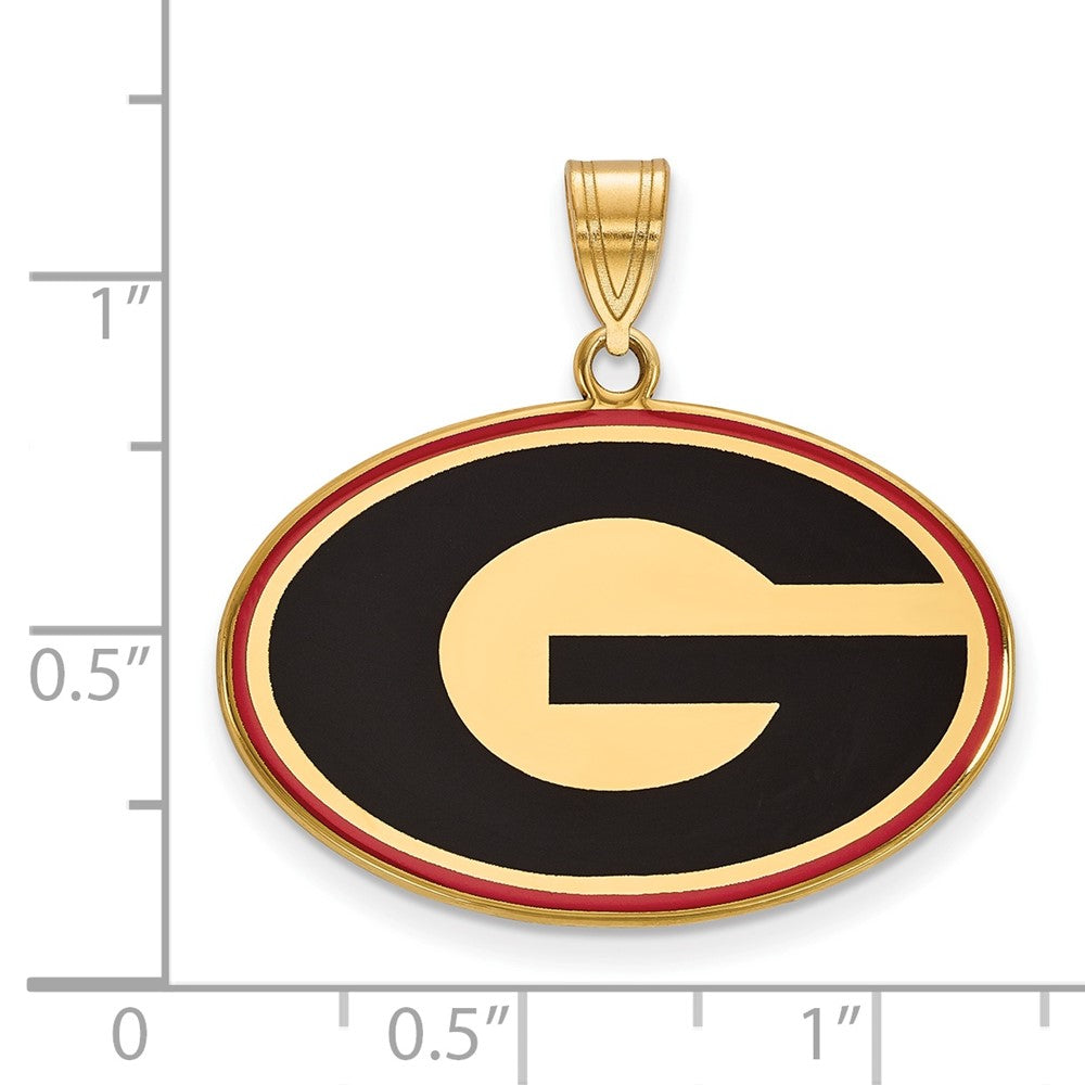 Alternate view of the 14K Gold Plated Sterling Silver U. of Georgia Large Enamel 'G' Pendant by The Black Bow Jewelry Co.