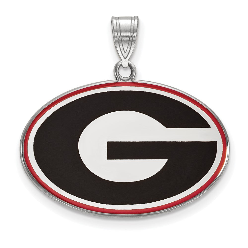 Sterling Silver Rhodium Plated U. of Georgia Large Enamel 'G' Pendant, Item P33663 by The Black Bow Jewelry Co.