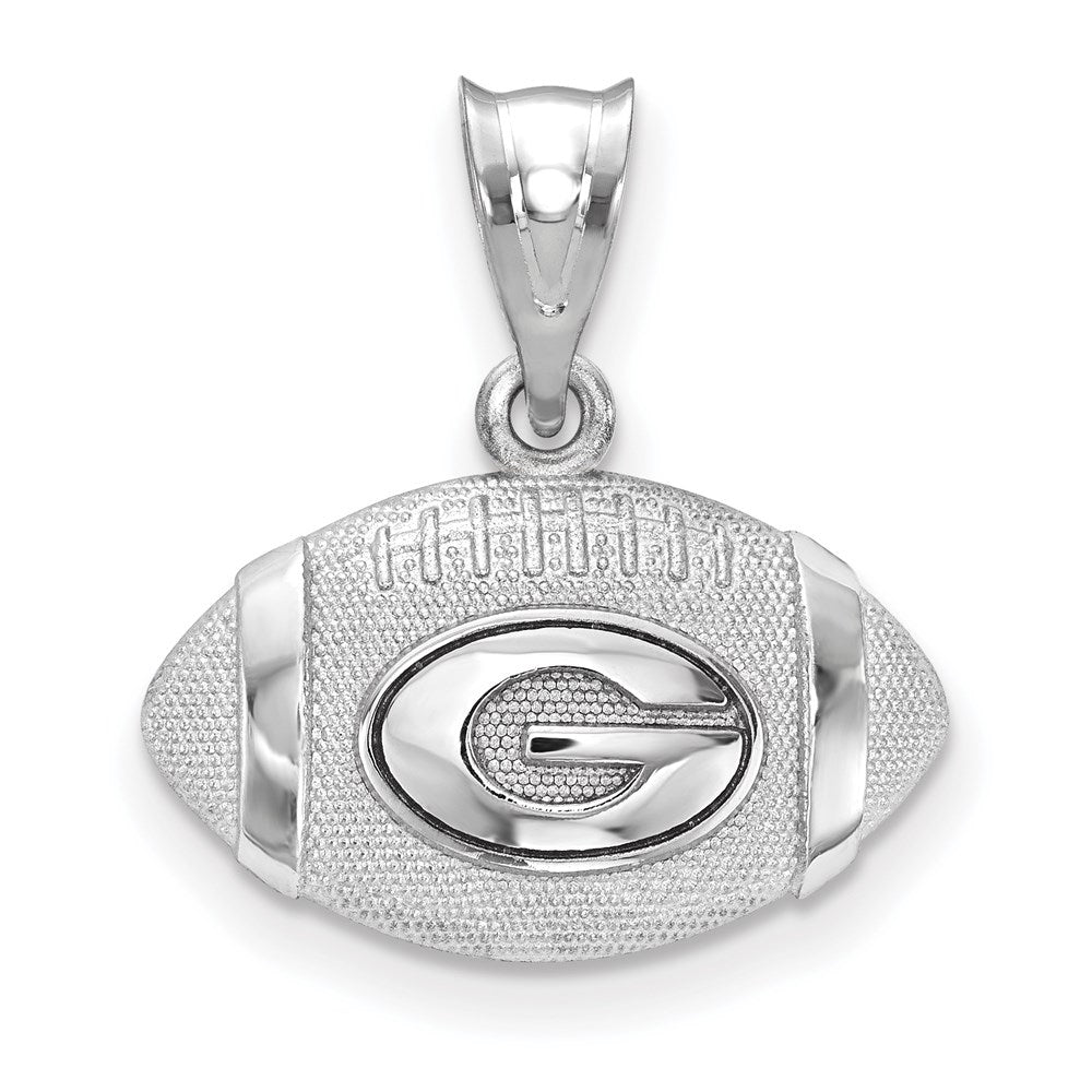 Sterling Silver Rhodium Plated U. of Georgia MD Domed Football Pendant, Item P33667 by The Black Bow Jewelry Co.