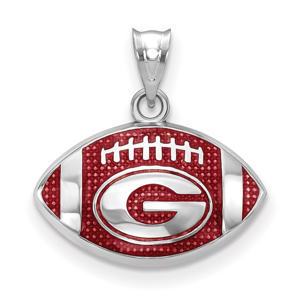 Sterling Silver Rhodium Plated U of Georgia SM Enamel Football Pendant, Item P33668 by The Black Bow Jewelry Co.