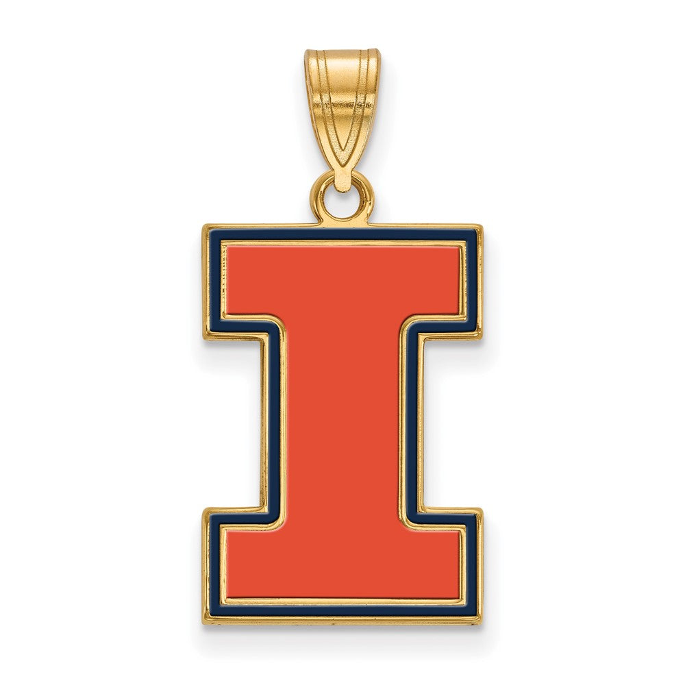 14K Gold Plated Sterling Silver U of Illinois Large Enamel 'I' Pendant, Item P33669 by The Black Bow Jewelry Co.