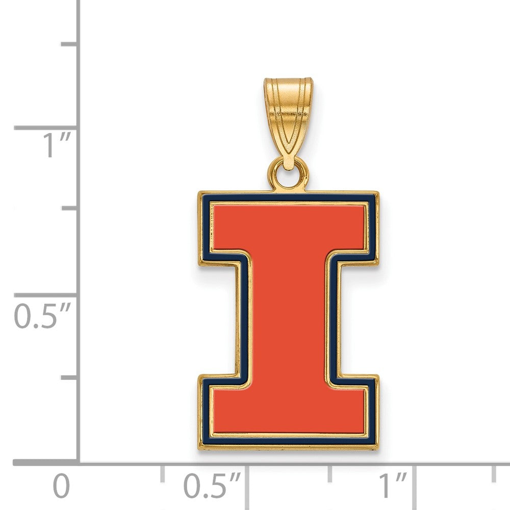 Alternate view of the 14K Gold Plated Sterling Silver U of Illinois Large Enamel 'I' Pendant by The Black Bow Jewelry Co.