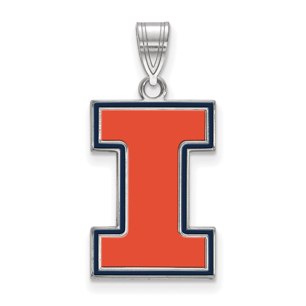 Sterling Silver Rhodium Plated U. of Illinois Large Enamel 'I' Pendant, Item P33670 by The Black Bow Jewelry Co.