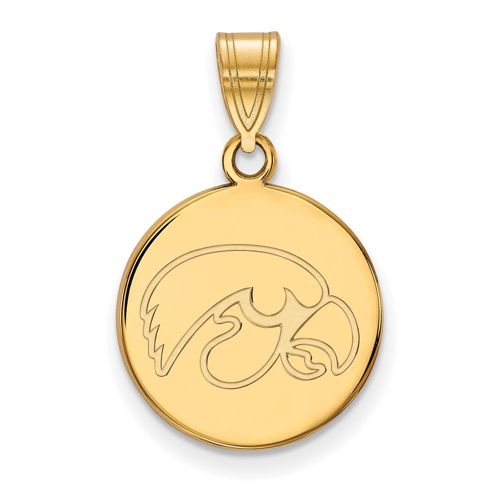 10K Yellow Gold University of Iowa Medium Round Disc Pendant, Item P33672 by The Black Bow Jewelry Co.