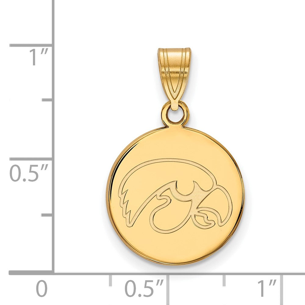 Alternate view of the 10K Yellow Gold University of Iowa Medium Round Disc Pendant by The Black Bow Jewelry Co.