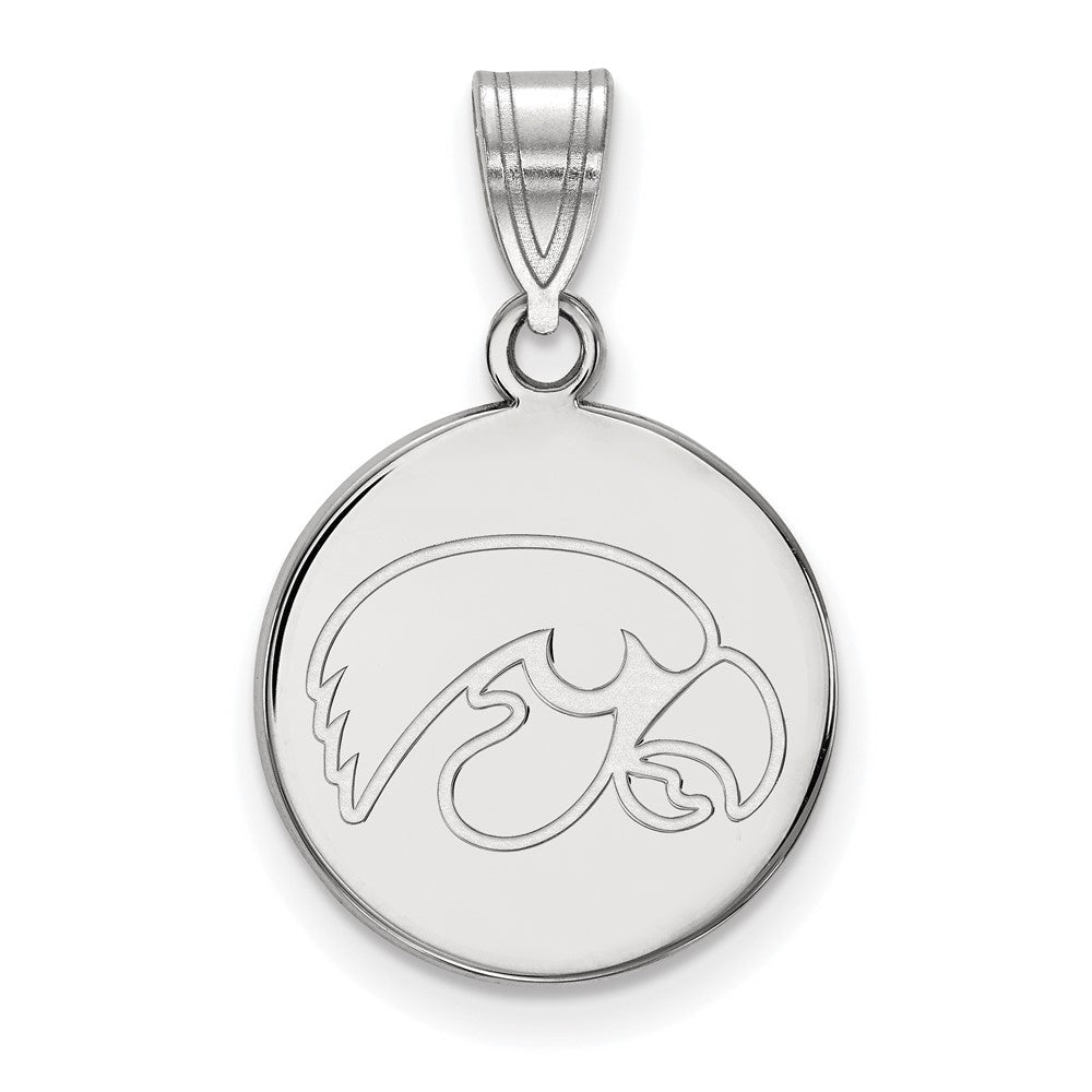 14K White Gold University of Iowa Medium Round Disc Pendant, Item P33673 by The Black Bow Jewelry Co.