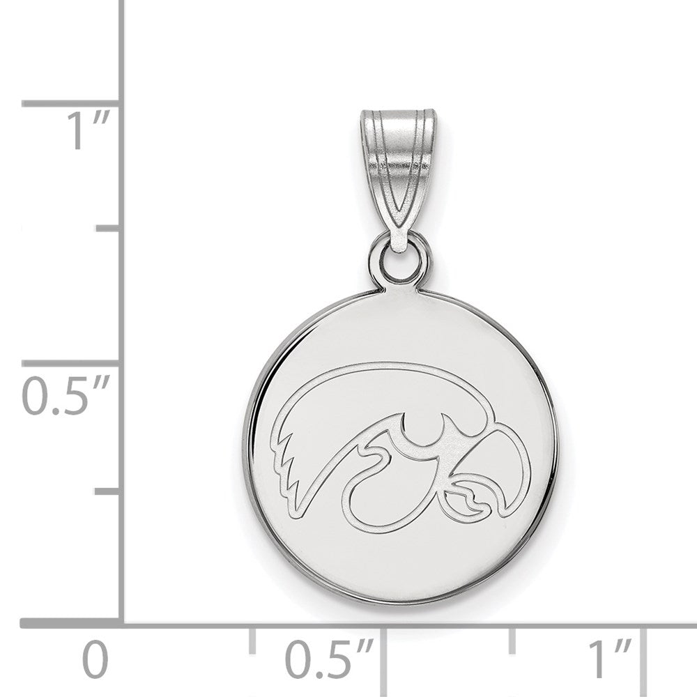 Alternate view of the 14K White Gold University of Iowa Medium Round Disc Pendant by The Black Bow Jewelry Co.