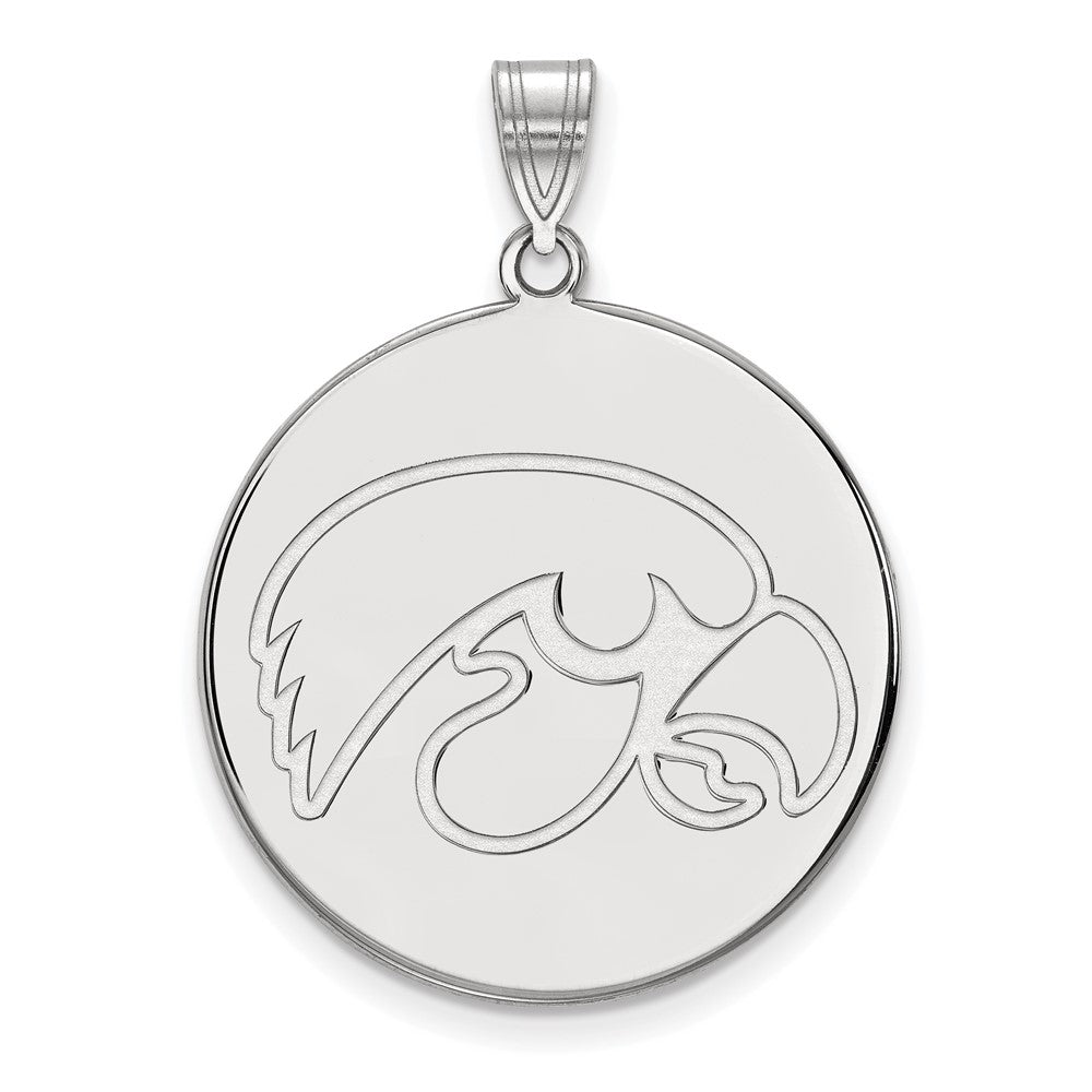 10k White Gold University of Iowa XL Round Disc Pendant, Item P33677 by The Black Bow Jewelry Co.