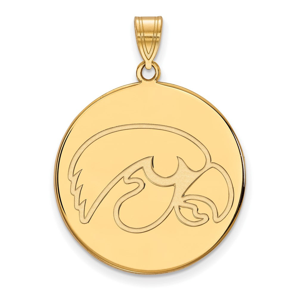14K Gold Plated Silver U. of Iowa XL Round Disc Pendant, Item P33681 by The Black Bow Jewelry Co.