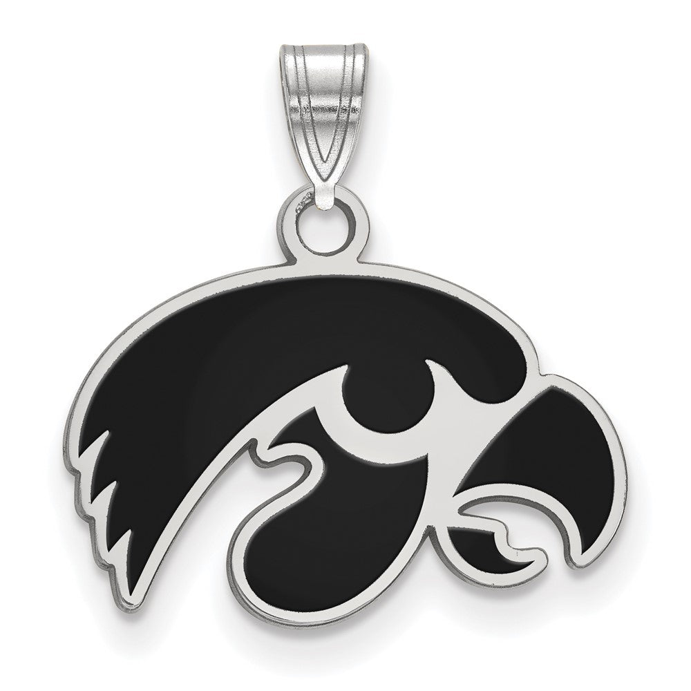 Sterling Silver Rhodium Plated U. of Iowa Small Black Enamel Pendant, Item P33683 by The Black Bow Jewelry Co.