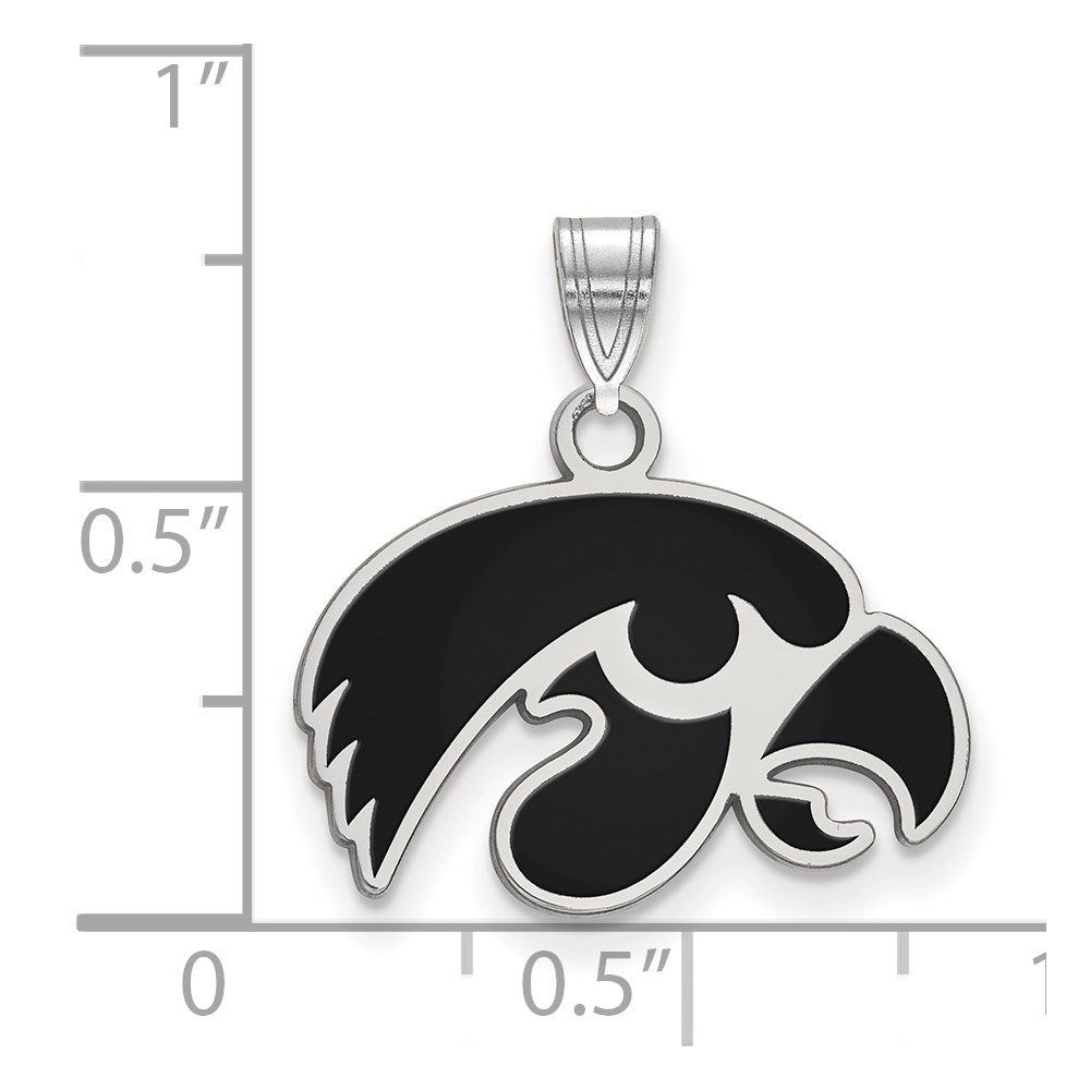 Alternate view of the Sterling Silver Rhodium Plated U. of Iowa Small Black Enamel Pendant by The Black Bow Jewelry Co.
