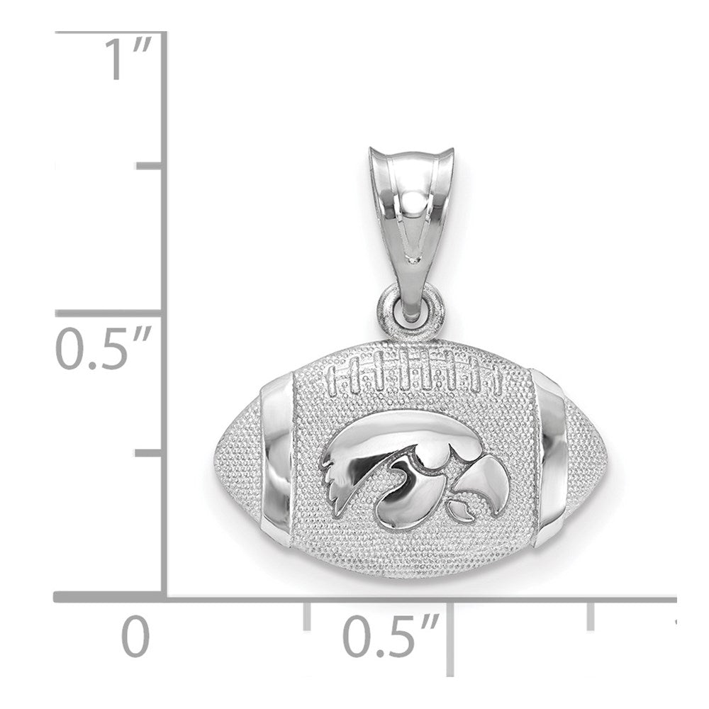 Alternate view of the Sterling Silver Rhodium Plated U. of Iowa MD Domed Football Pendant by The Black Bow Jewelry Co.