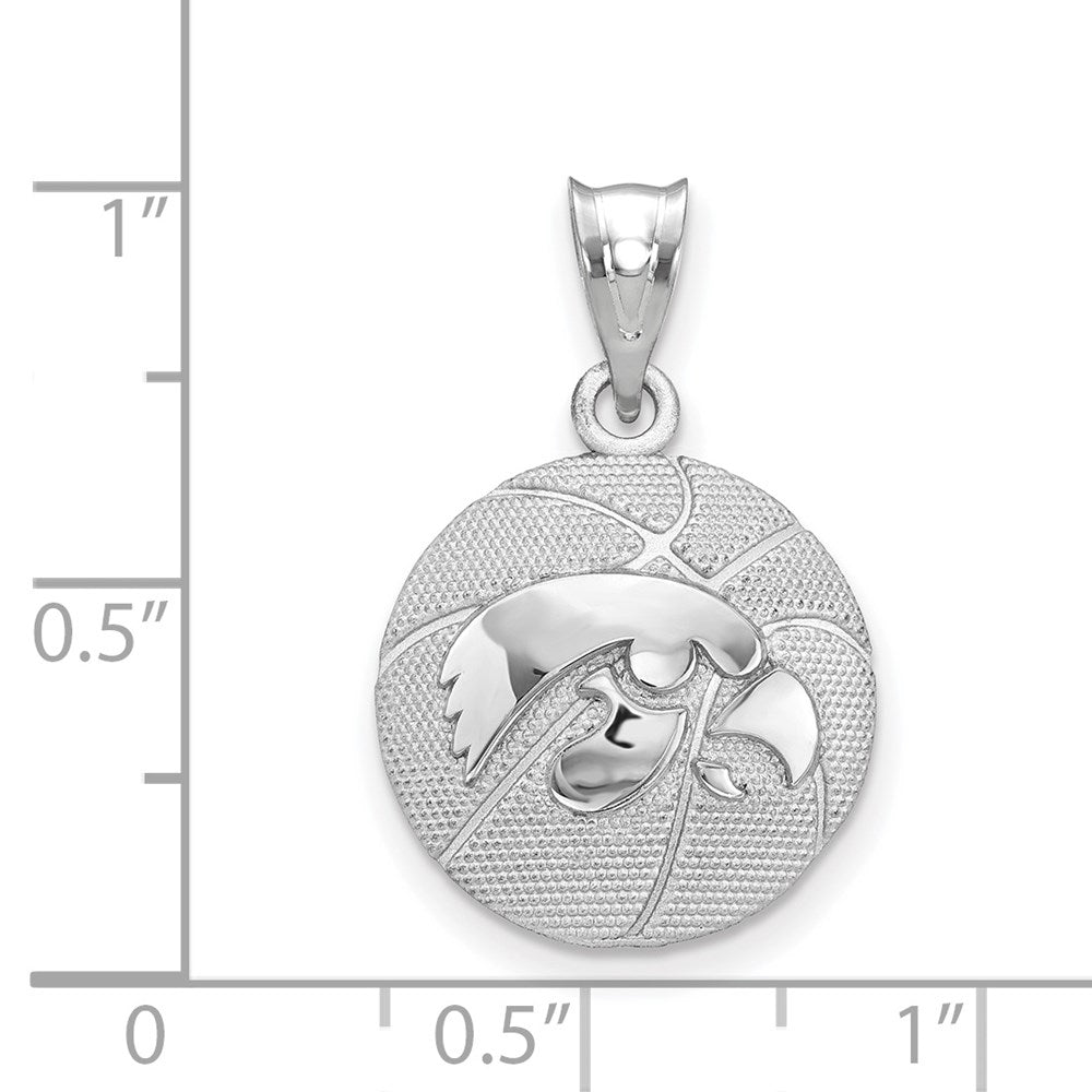 Alternate view of the Sterling Silver Rhodium Plated U. of Iowa MD Domed Basketball Pendant by The Black Bow Jewelry Co.