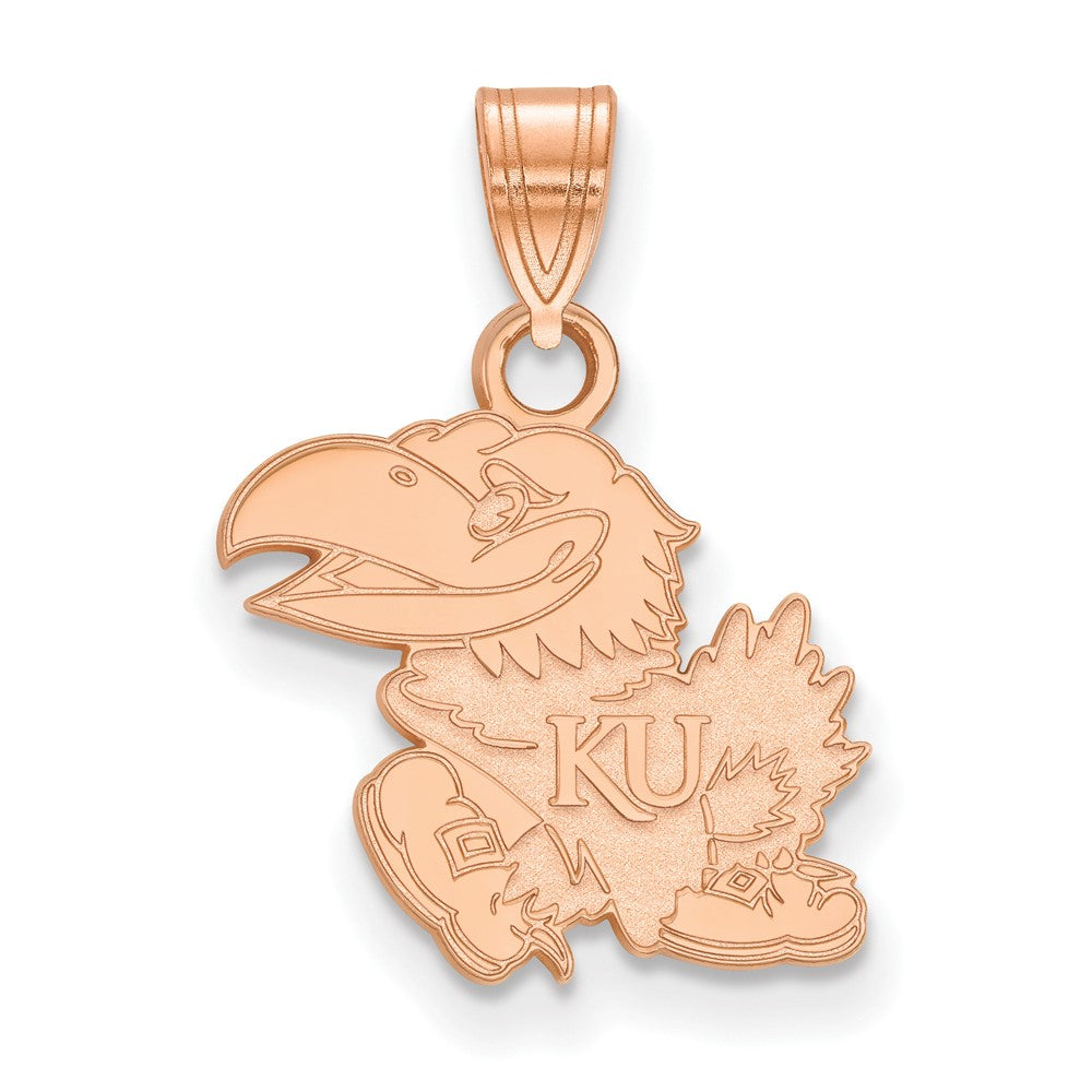 14K Rose Gold University of Kansas Small Mascot Pendant, Item P33687 by The Black Bow Jewelry Co.