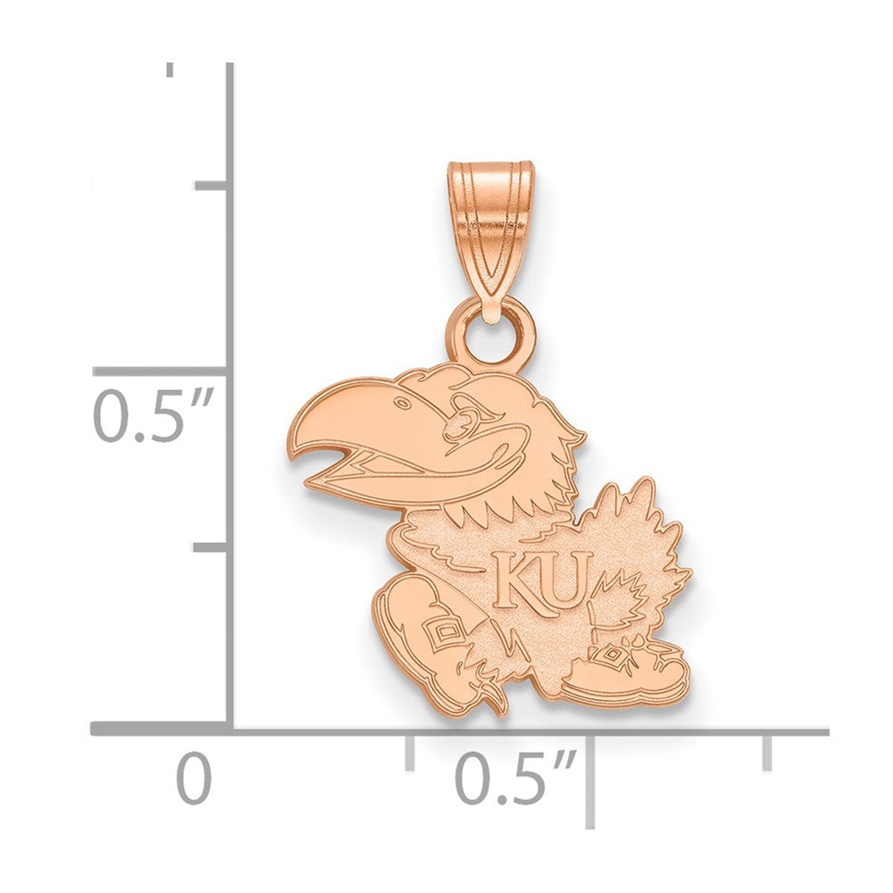 Alternate view of the 14K Rose Gold University of Kansas Small Mascot Pendant by The Black Bow Jewelry Co.