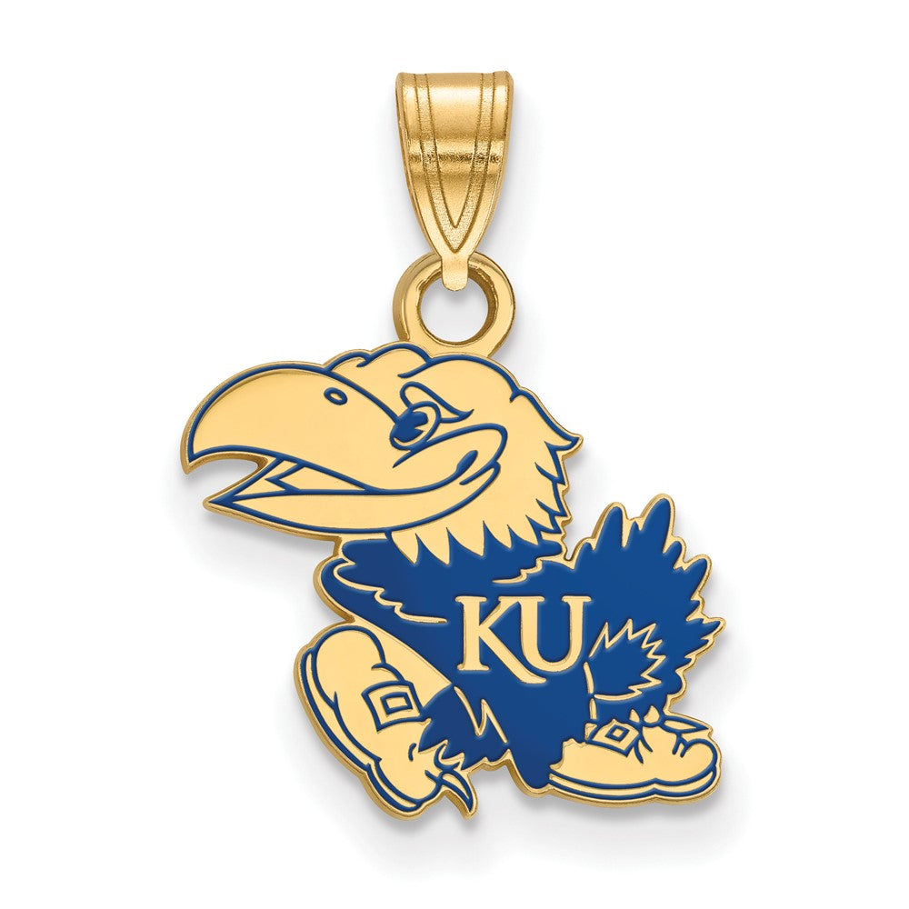 14K Gold Plated Sterling Silver U. of Kansas MD Enamel Mascot Pendant, Item P33688 by The Black Bow Jewelry Co.