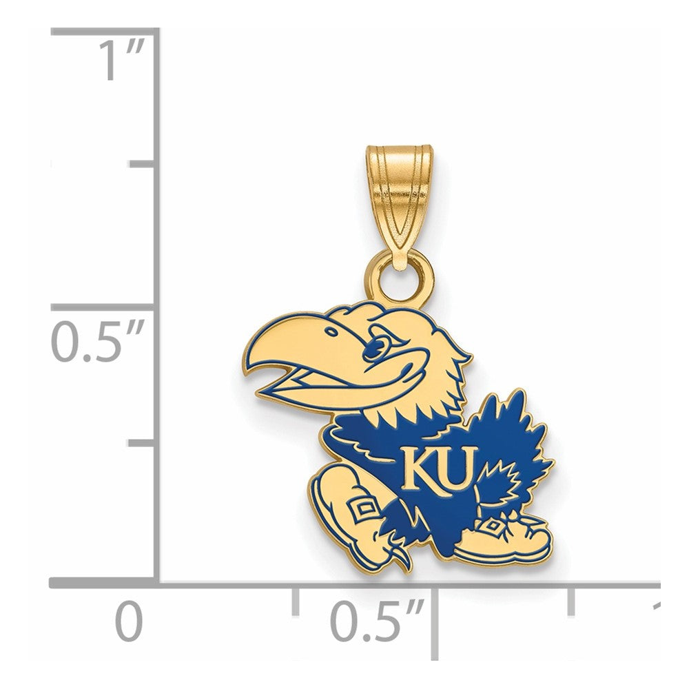 Alternate view of the 14K Gold Plated Sterling Silver U. of Kansas MD Enamel Mascot Pendant by The Black Bow Jewelry Co.
