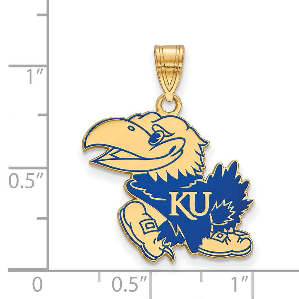 Alternate view of the 14K Gold Plated Sterling Silver U. of Kansas LG Enamel Mascot Pendant by The Black Bow Jewelry Co.