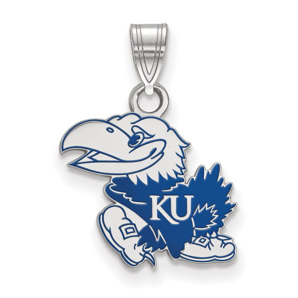 Sterling Silver Rhodium Plated U. of Kansas MD Enamel Mascot Pendant, Item P33690 by The Black Bow Jewelry Co.