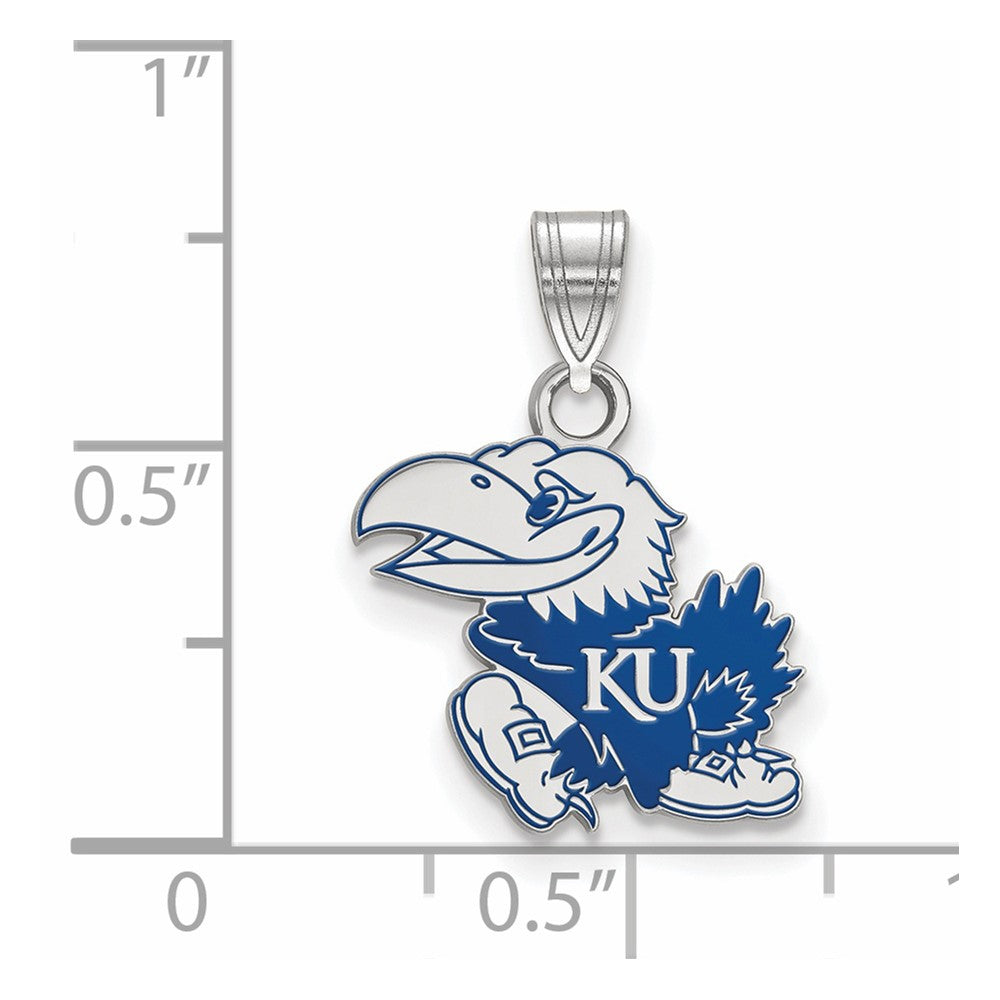 Alternate view of the Sterling Silver Rhodium Plated U. of Kansas MD Enamel Mascot Pendant by The Black Bow Jewelry Co.