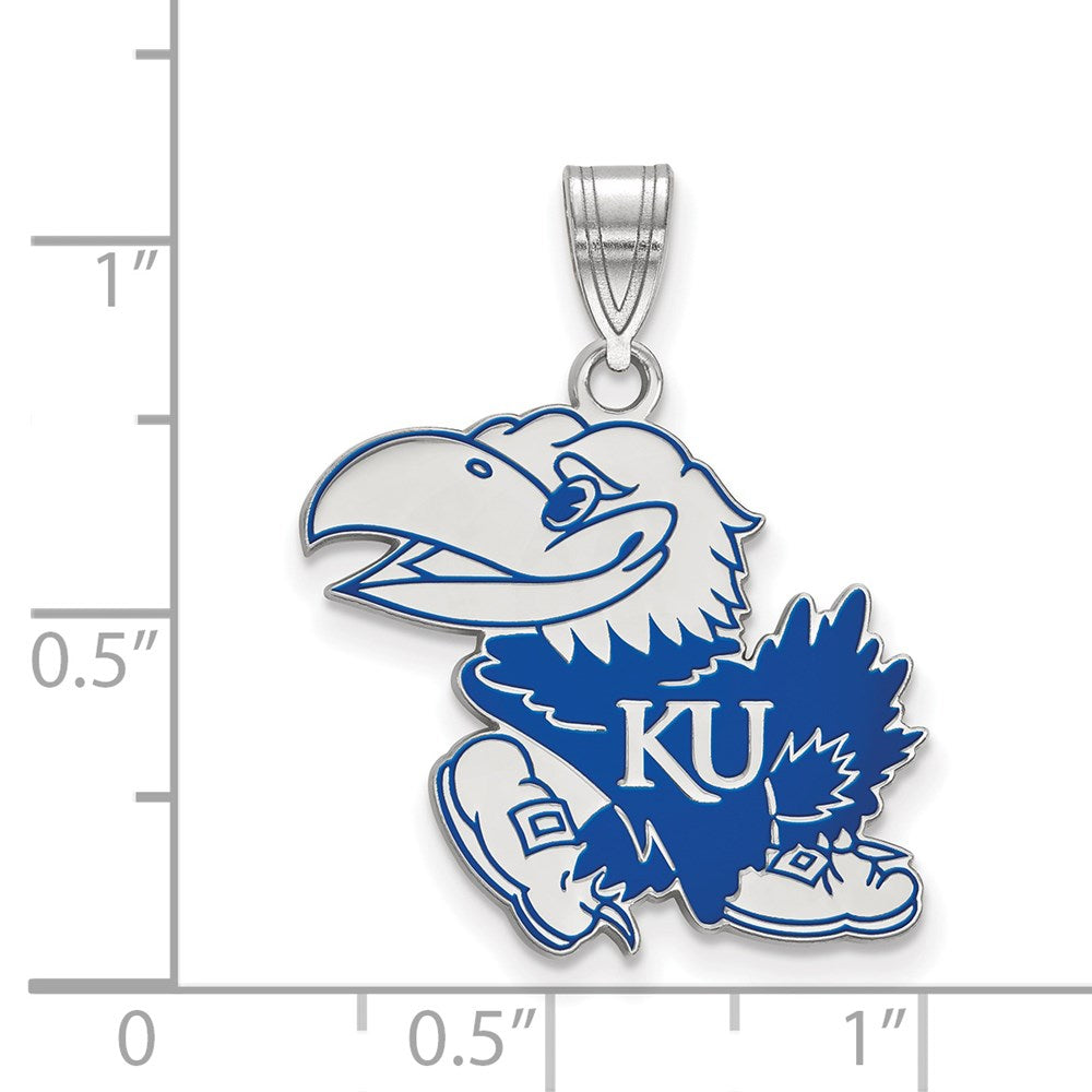 Alternate view of the Sterling Silver Rhodium Plated U. of Kansas LG Enamel Mascot Pendant by The Black Bow Jewelry Co.