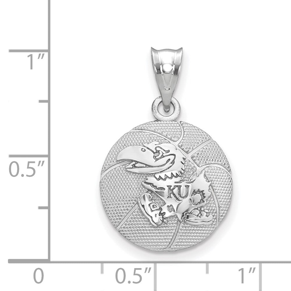 Alternate view of the Sterling Silver Rhodium Plated U of Kansas MD Domed Basketball Pendant by The Black Bow Jewelry Co.