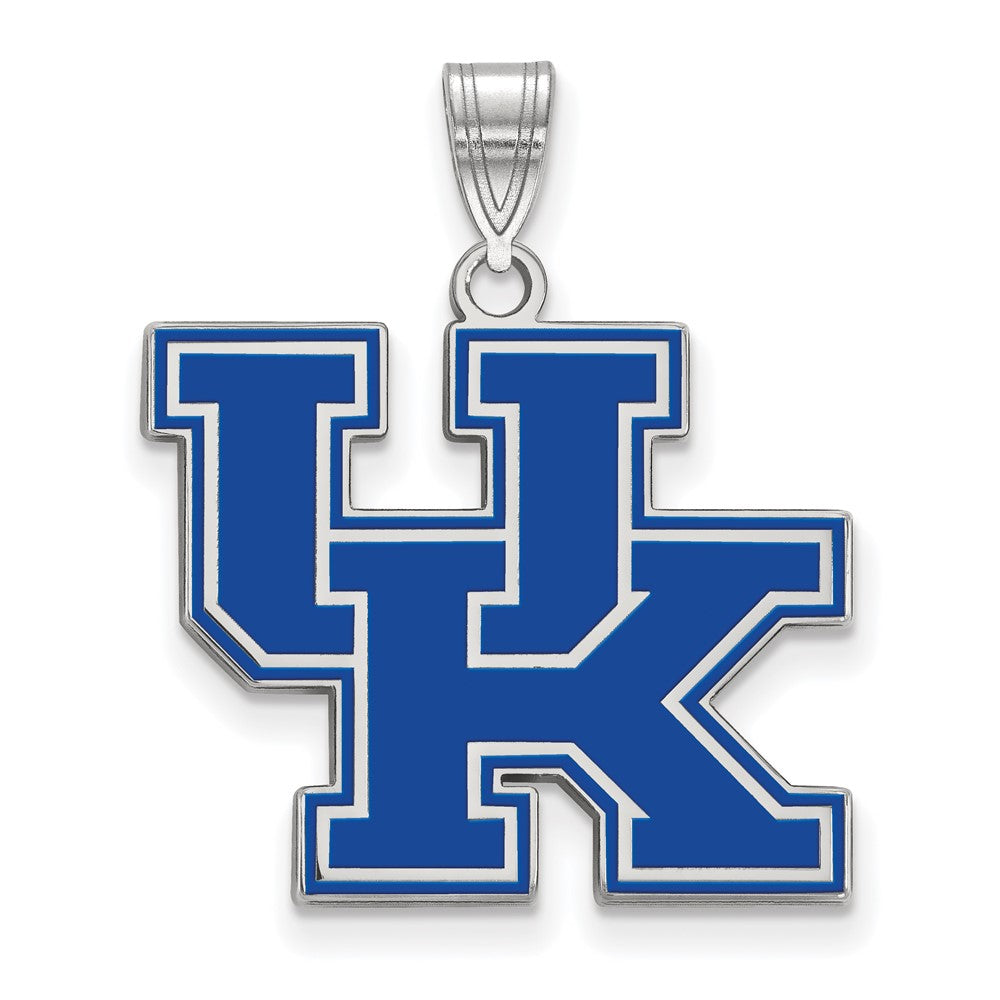 Sterling Silver Rhodium Plated U. of Kentucky Large Enamel Pendant, Item P33694 by The Black Bow Jewelry Co.