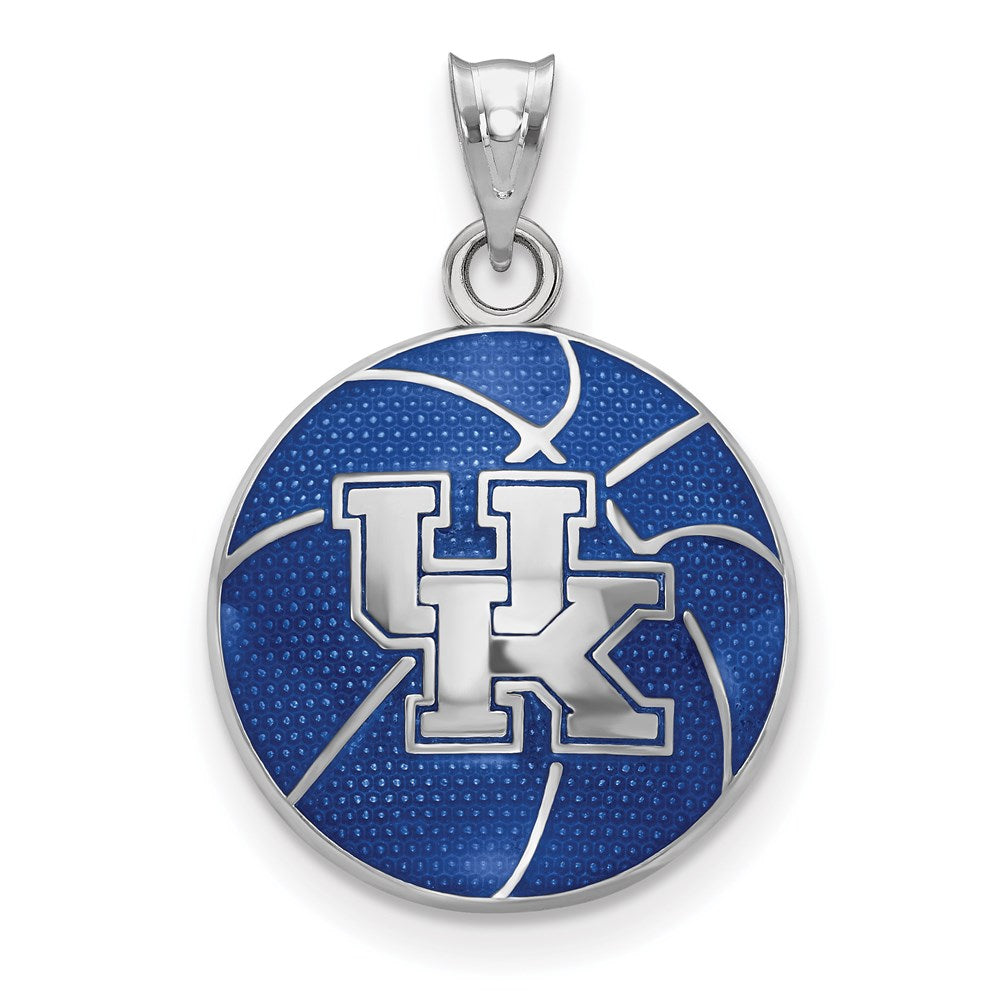 Sterling Silver Rhodium Plated U of Kentucky Enamel Basketball Pendant, Item P33695 by The Black Bow Jewelry Co.