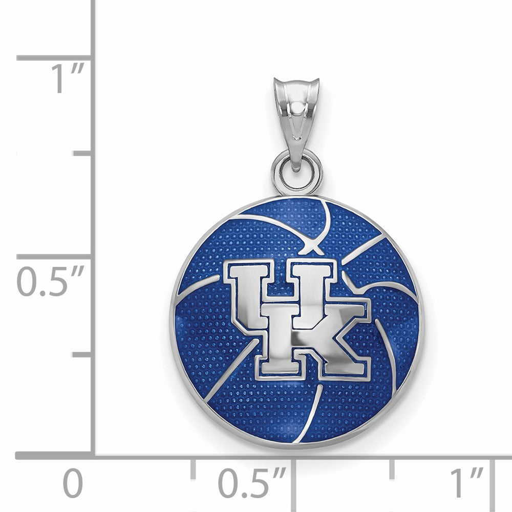 Alternate view of the Sterling Silver Rhodium Plated U of Kentucky Enamel Basketball Pendant by The Black Bow Jewelry Co.