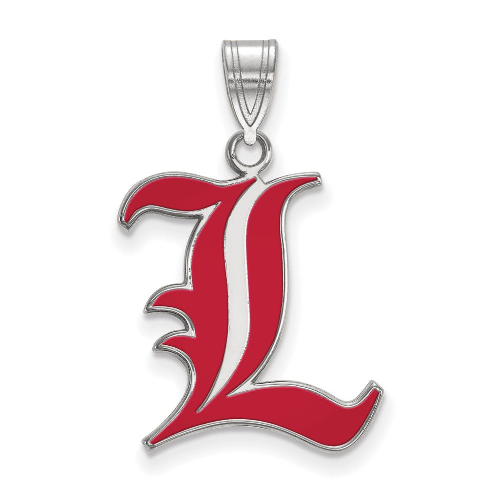 Sterling Silver Rhodium Plated U. of Louisville LG Enamel 'L' Pendant, Item P33697 by The Black Bow Jewelry Co.