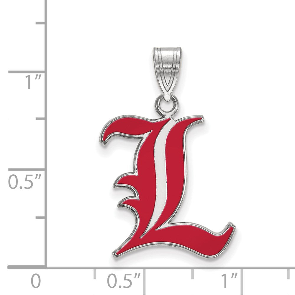 Alternate view of the Sterling Silver Rhodium Plated U. of Louisville LG Enamel 'L' Pendant by The Black Bow Jewelry Co.