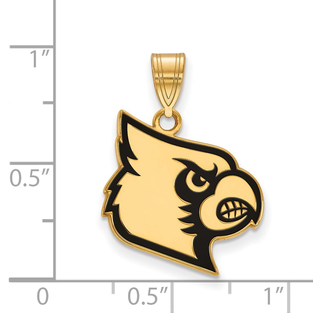 Alternate view of the 14K Gold Plated Sterling Silver U. of Louisville Large Enamel Pendant by The Black Bow Jewelry Co.