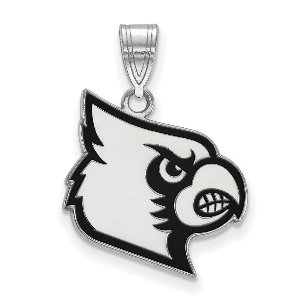 Sterling Silver Rhodium Plated U. of Louisville Large Enamel Pendant, Item P33699 by The Black Bow Jewelry Co.