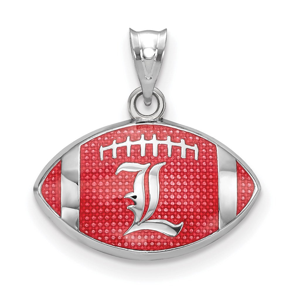 Sterling Silver U. of Louisville Small Enamel Football Pendant, Item P33702 by The Black Bow Jewelry Co.