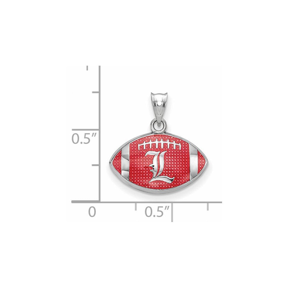 Alternate view of the Sterling Silver U. of Louisville Small Enamel Football Pendant by The Black Bow Jewelry Co.
