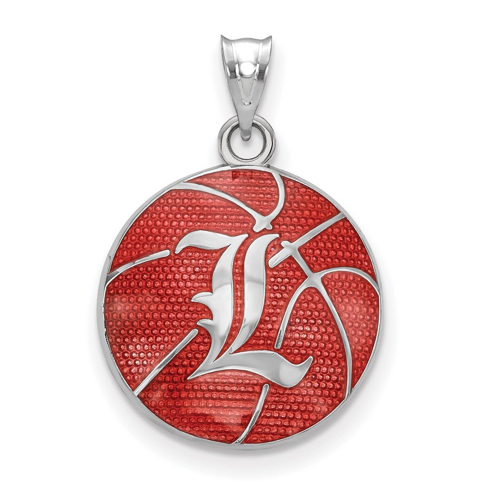 Sterling Silver U. Louisville Medium Domed Enamel Basketball Pendant, Item P33703 by The Black Bow Jewelry Co.