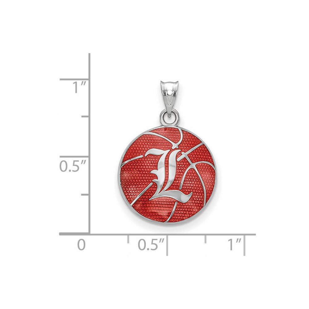 Alternate view of the Sterling Silver U. Louisville Medium Domed Enamel Basketball Pendant by The Black Bow Jewelry Co.