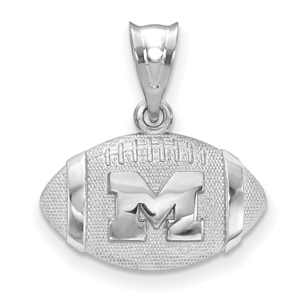 Sterling Silver U. of Michigan Medium Domed Football Pendant, Item P33704 by The Black Bow Jewelry Co.