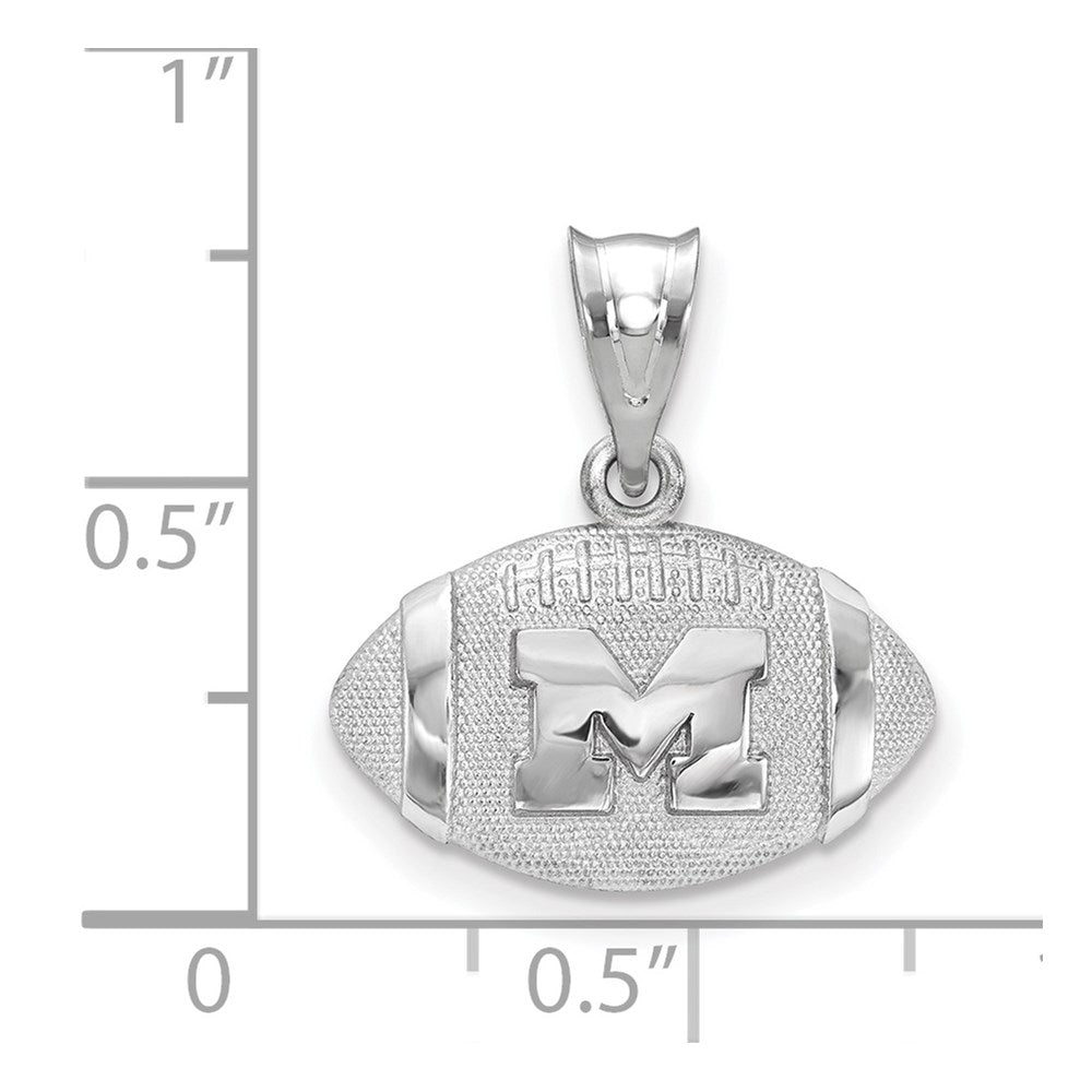 Alternate view of the Sterling Silver U. of Michigan Medium Domed Football Pendant by The Black Bow Jewelry Co.